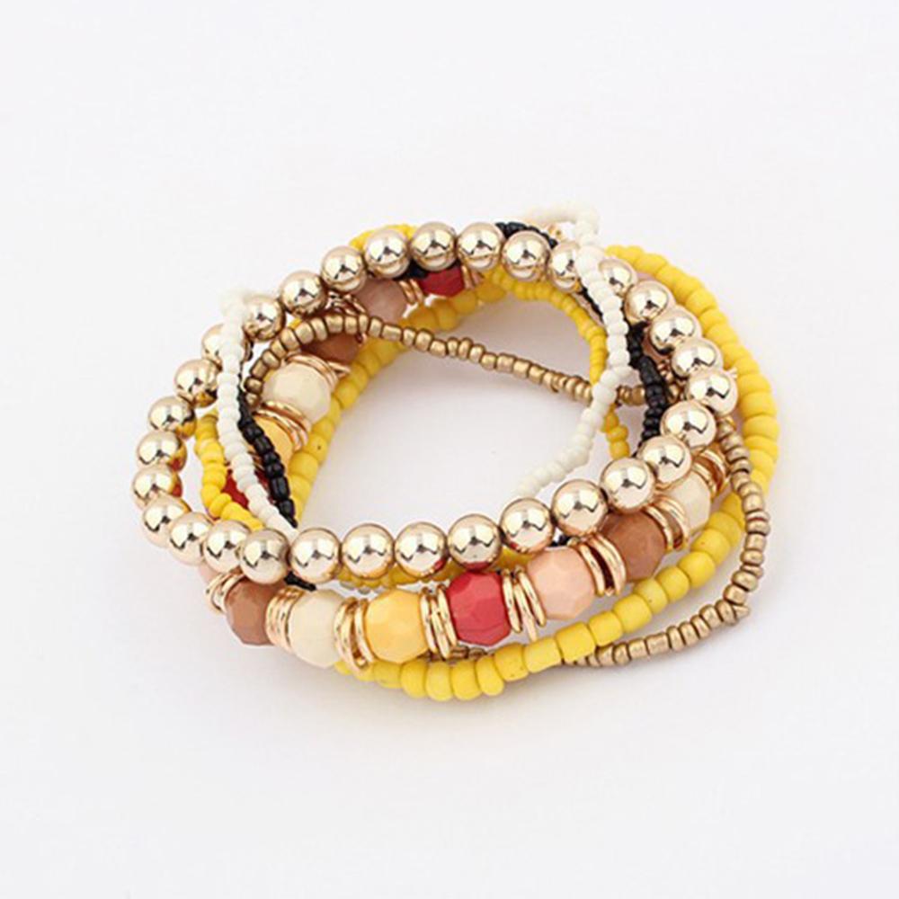 Damen Silber Mehrschichtig Elastisch Perlen Armreif Boho Armband