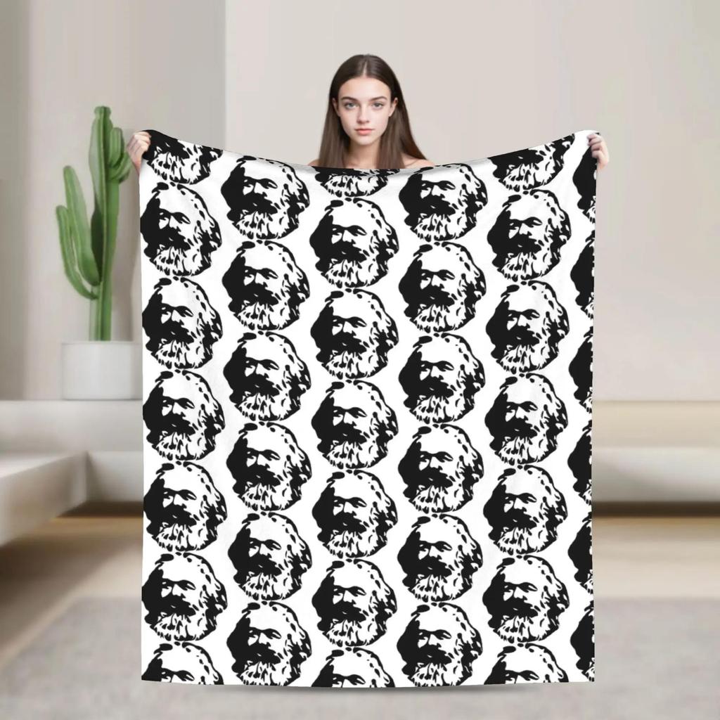 Karl Marx Head Retro Plush Blanket for Kids and Adults Super Soft Flannel Throw for Couch or Bed Quality Bedspread Gift