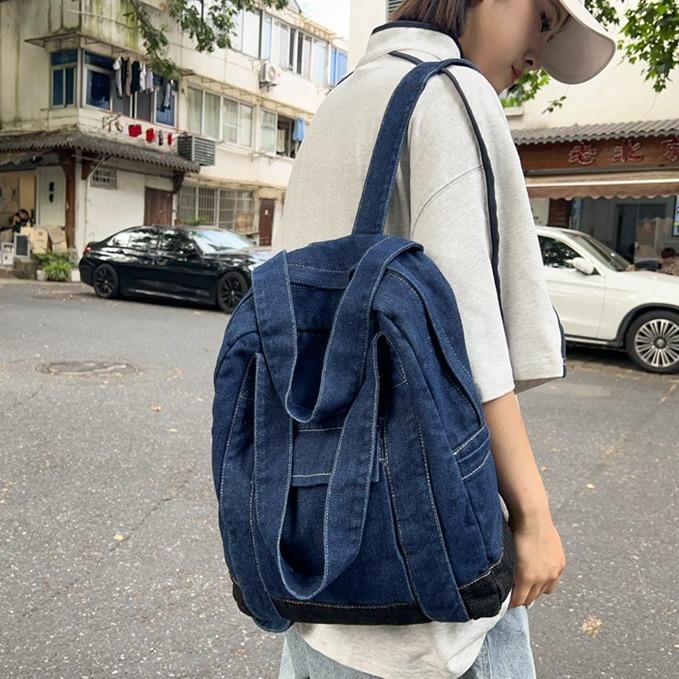 Schoolbag new street trend retro denim backpack lazy style shopping light shoulder cross tote bag