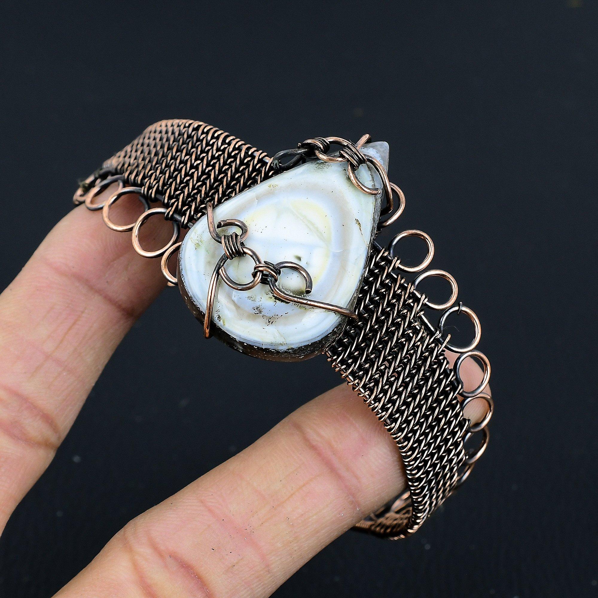 

Браслет из опала Оуайхи, Ювелирные изделия, обернутые медной проволокой 999 пробы, Браслет с драгоценным камнем, Подарок для нее, Изящные ювелирные изделия ручной работы 2.55 Inches