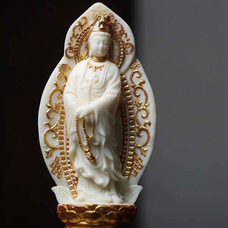 Imitation Ivory Guanyin Bodhisattva Statue Chinese Buddhism   Feng Shui Decoration Home  Buddhist Altar Ornament