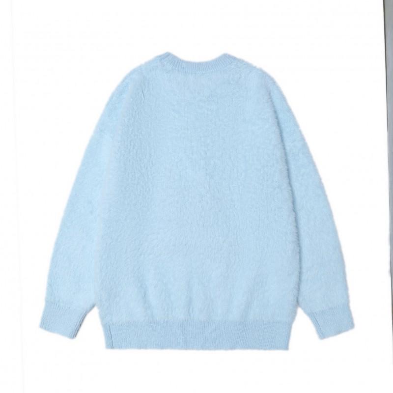 Cozy Oversized Fleece-Lined Knit Sweater With Animal Embroidery Streetwear Teens