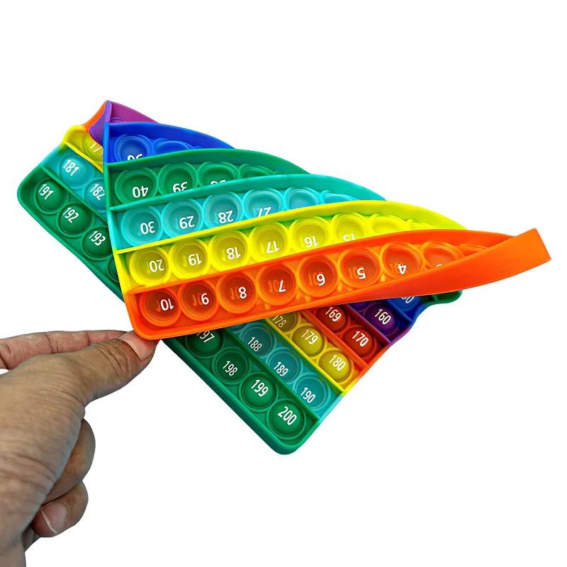 Rainbow Math Fidget Toy - 1-200 Counting Push Bubble Board, Silicone Educational Game for Preschool Kids