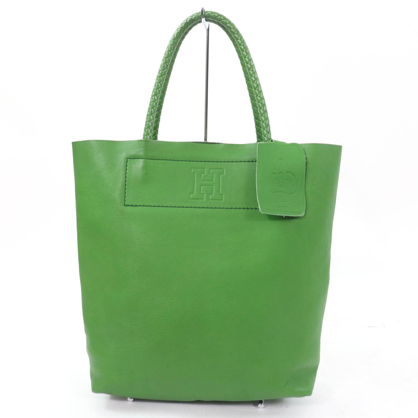 

HIROFU Tote Bag All-leather handbag with charm green Cowhide Women Used