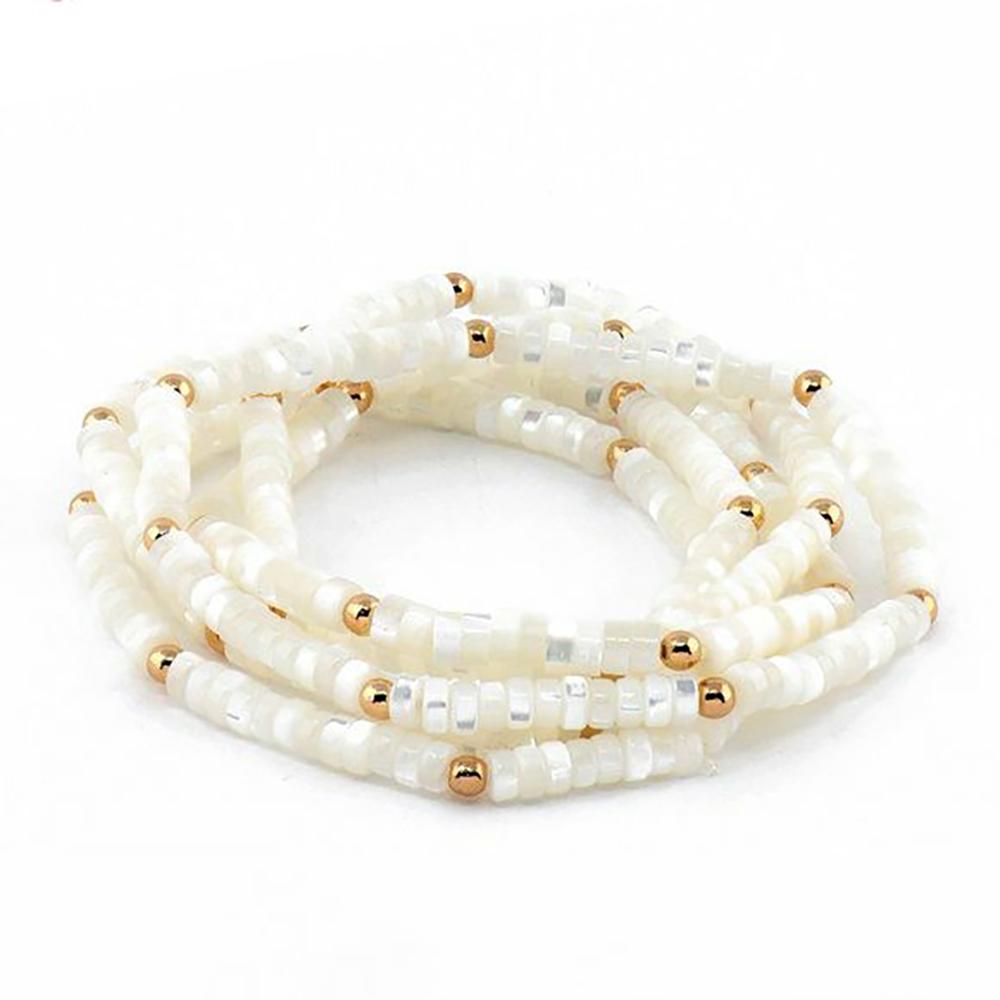 

Vlen White Round Heishi Shell Beads Bracelet for Women Gold Color Accents Elastic Minimalist Jewelry Gift Summer Party Daily only one piece