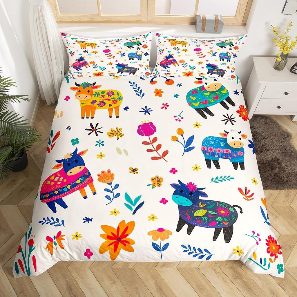 Lieblicher Igel Bettbezug Twin King Hippie Ausgefallen Blume Bettwäsche Set für Kinder Jungen Mädchen Lustiger Tribal Igel Bettdeckenbezug