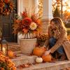 Indoor Outdoor Fall Garden Accents Autumn Harvest Artificial Flowers, Thanksgiving Floral Arrangement, UV Resistant Faux Flowers Theme Landscaping