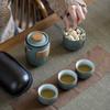 Bluestone Glaze Ceramic Quick Tea Cup One Pot Four Cups Portable Storage Bag