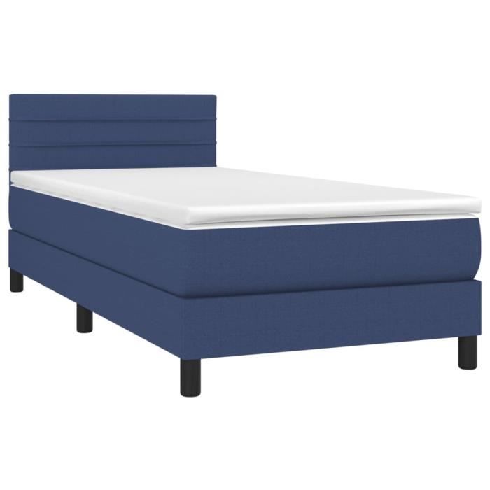 3140111 vidaXL Lit à sommier tapissier avec matelas Bleu 90x200 cm Tissu