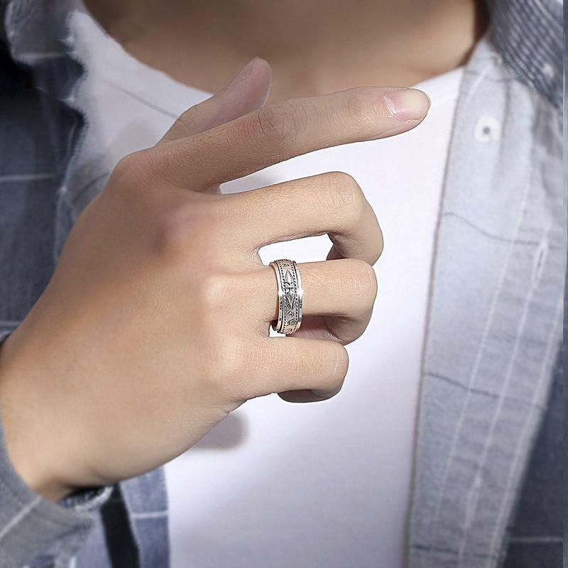S990 Pure Silver Rotating Kylin Ring with Six-Character Mantra and Artistic Retro Design.