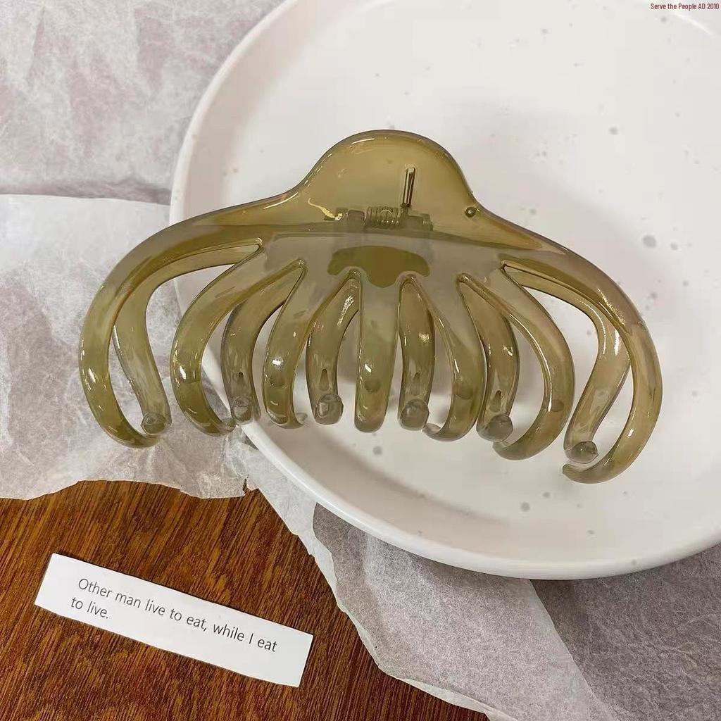 Large Retro Jelly Color Octopus Hair Claw for Women - Elegant French Hair Clip for Thick Hair, Perfect for Buns.
