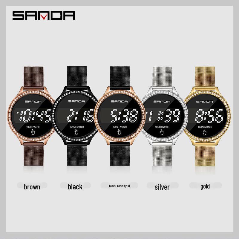Sanda Stylish Touch Key Electronic Watch with Mesh Band - Creative Business Design.