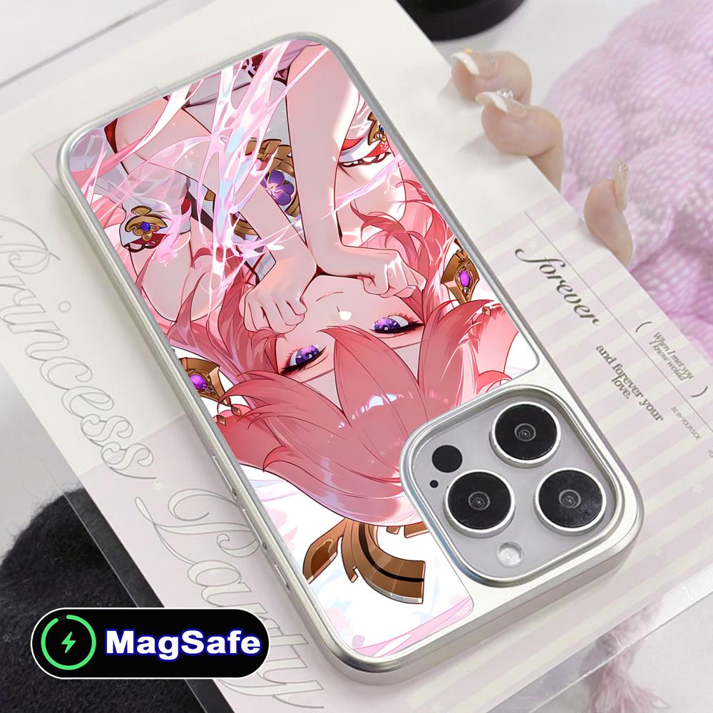 Game GI Miko Silver Plating Magsafe Mobile Phone Case for iPhone 17 16 15 14 13 12 11 Air Pro Max Plus Colorful Cover