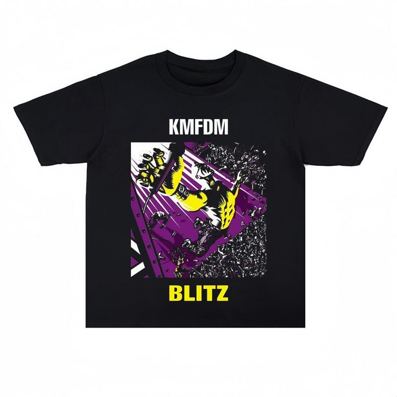 KMFDM Band Retro Vintage Printed Tshirt Heavyweight Pure Cotton Shortsleeved American Hiphop Shirt
