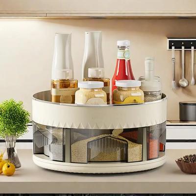 Kitchen 360° Rotating Spice Organizer Double Multifunctional Spice Tray Round Rotatable Condiment Multi-Cell Moisture Stand