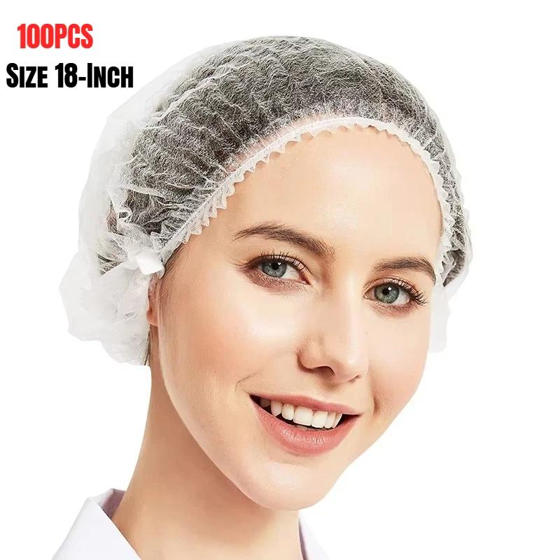 100 Pcs Disposable Non Woven Bouffant Caps Breathable Anti Hair Shedding For Restaurants Cafes Kitchens Food Service Workplaces