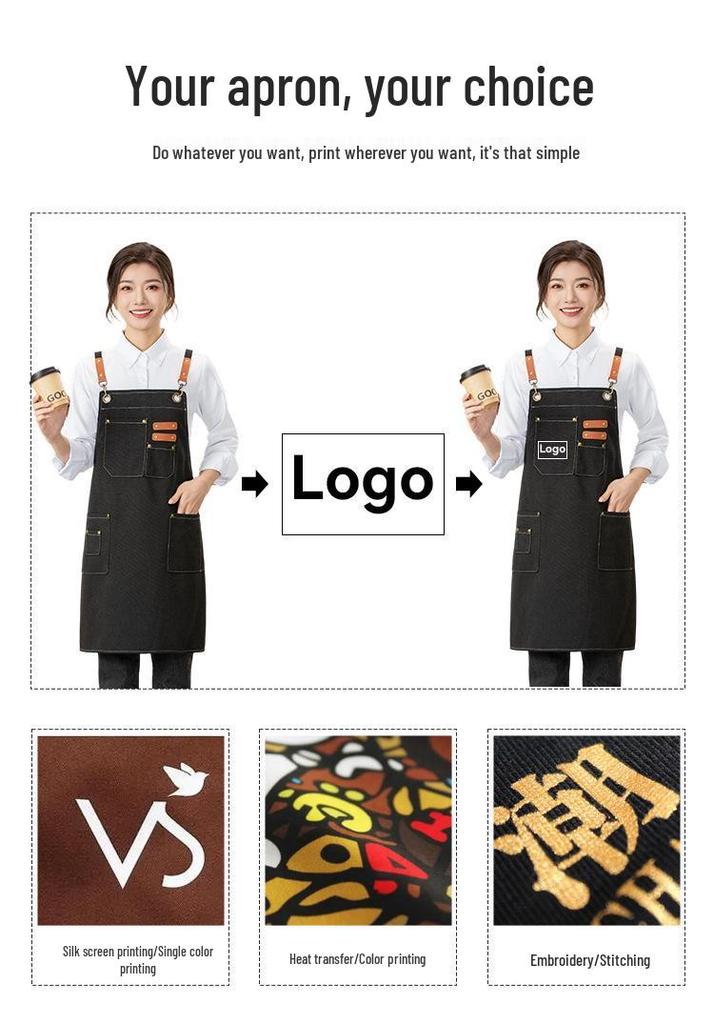 Custom Waterproof Washable Denim Apron for Women - Nail Art, Baking, Coffee, Milk Tea Shop, and Barber Use