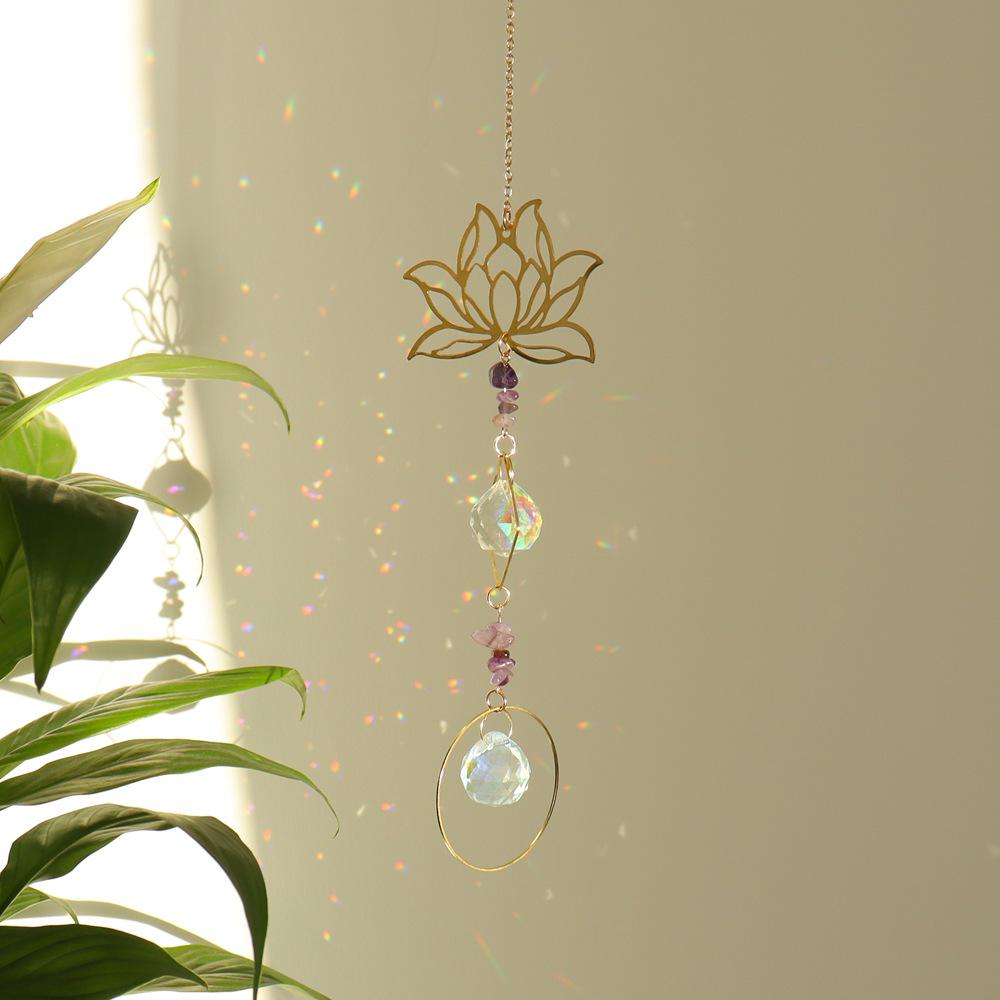 Natural Crystal Lotus Sun Catcher Wind Chime Garden Ornament T110