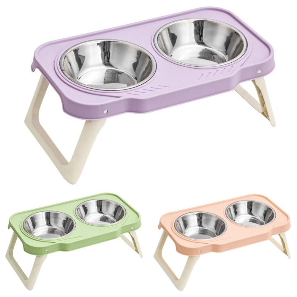 Non-Slip Pet High Footed Bowl Double Bowls Pet Water Feeder Container  Wet Dry Food