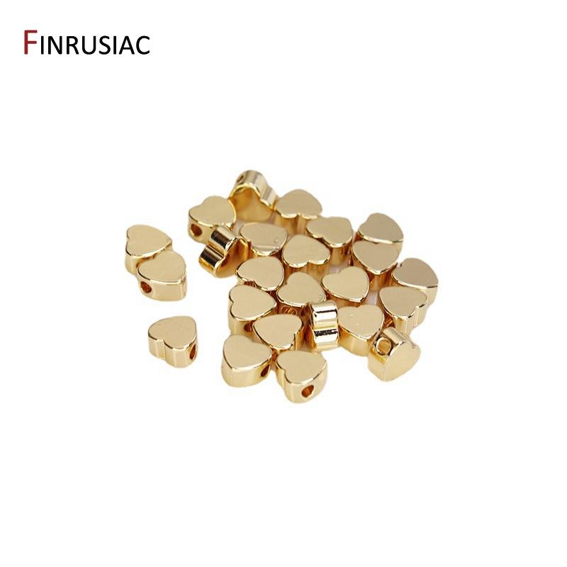 Trendy Gold Plated Brass Heart Beads Spacer Beads For DIY Handmade Bracelet Necklace Making Accessories Wholesale
