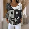 Women's Fashion Casual Knit Sweater Button-Up Halloween Printed  Cardigan Jacket