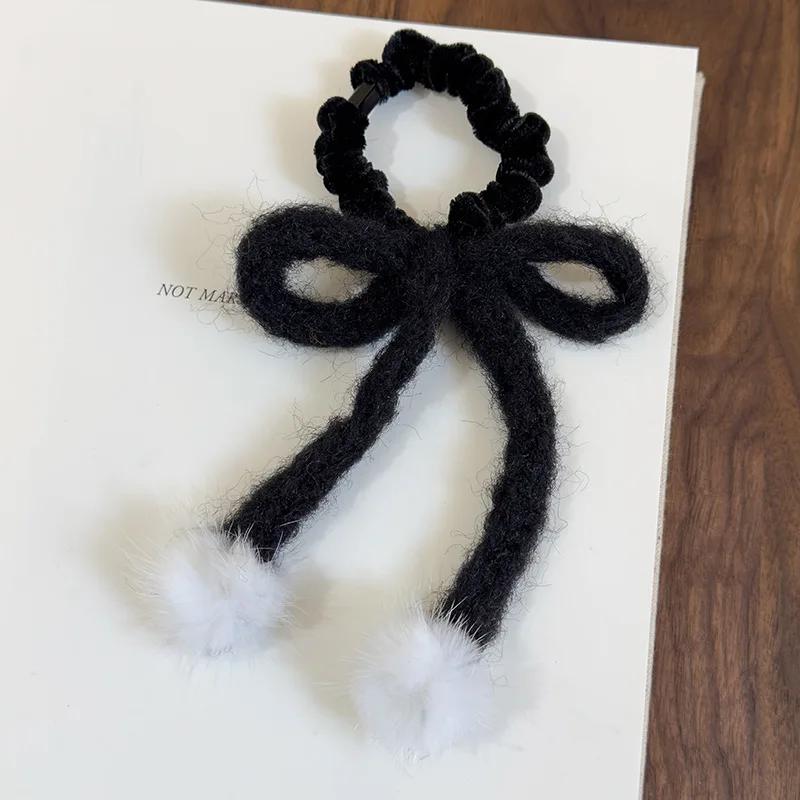 

Новые милые повязки на голову с бантом и помпоном, осенне-зимние шерстяные резинки для волос для женщин и девушек, сладкая резинка для волос, модная резинка для хвостика