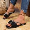 Fashion Plus Size 2025 Summer New Women's Square Toe Low Heel Bow Tie Crystal Slippers Wide Fit Outdoor Dress Casual Elegant Sandals