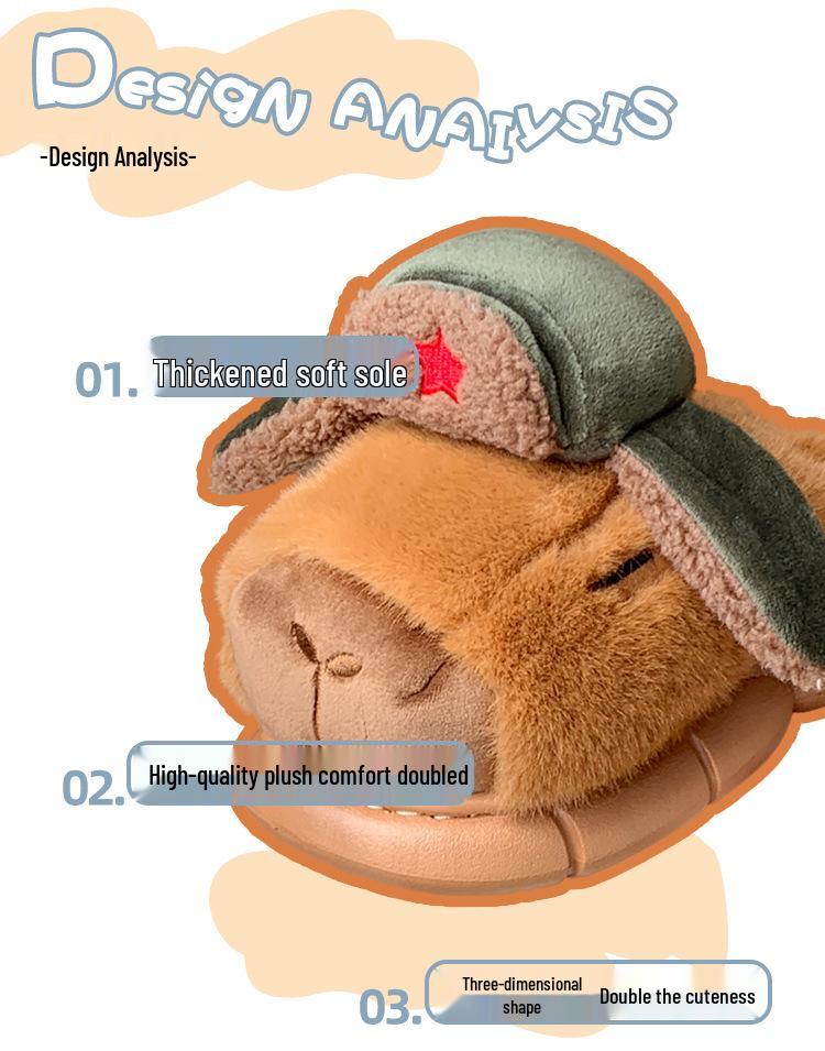 Capybara Kids' Winter Cotton Slippers - Cute, Warm, Non-slip Plush for Boys & Girls
