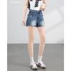 TERRE BLEUE Women's Retro High-Waist Wide-Leg Denim Shorts