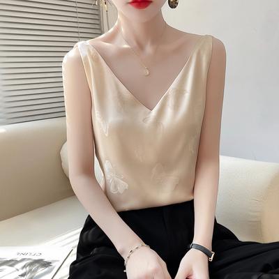 Silk Camisole for Women Spring and Summer Short V-neck Jacquard Broadband Suit Inside-out Tops Camisole Vests