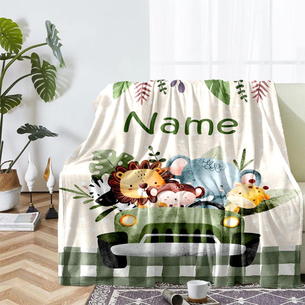 Custom Name Animals Theme Printed Blanket - Perfect for Couch, Bed, Travel & Outdoor Use | Machine Washable, Cozy & Durable.