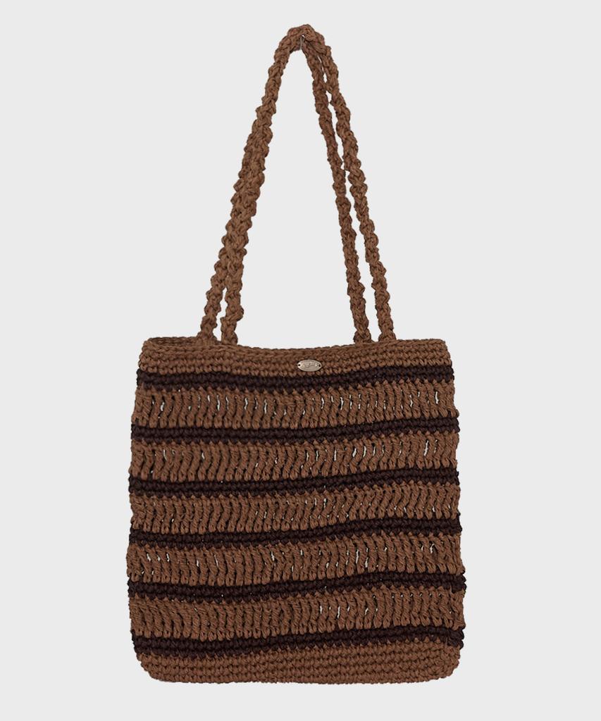 Slowslowly Moroccan Handmade Crochet Stripe Shoulder Bag _ Brown