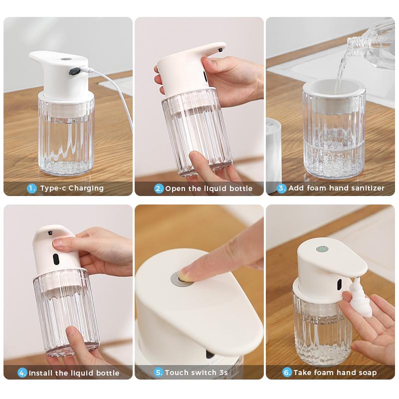 Kitchen 300ml Automatic Liquid Soap Dispenser USB Rechargeable Touchless Hand High Capacity Detergent Bathroom Dispenser