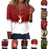 Women's Fashion Casual Christmas Print V-Neck Button Three-Quarter Sleeve T-Shirt Top