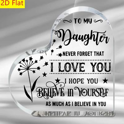 2D Flat, 2D Flat Heart-Shaped Acrylic Plaque for Daughter, "I Love You" Gift from Mom and Dad - Wedding Birthday Christmas Present for Daughter, Chic 