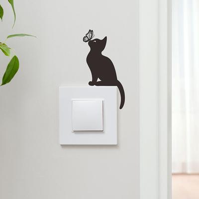 1 Stück Cartoon Katze Schmetterling Silhouette Schlafzimmer Wohnzimmer Lichtschalter Aufkleber Dekorative Wandaufkleber Selbstklebend