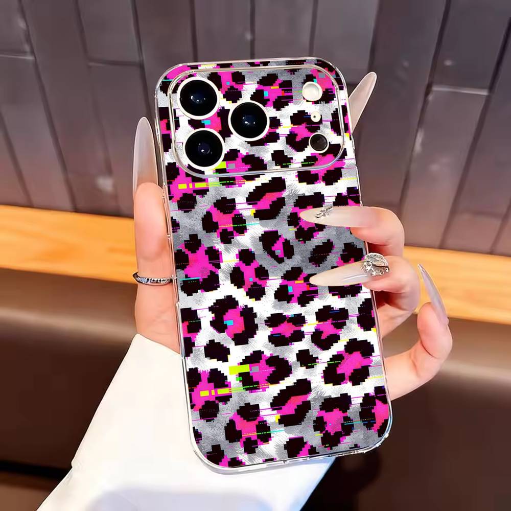 Leopard Print Phone Case For iPhone17,16,15,14,13,12,11 Plus,Pro Max Soft Transparent Cover
