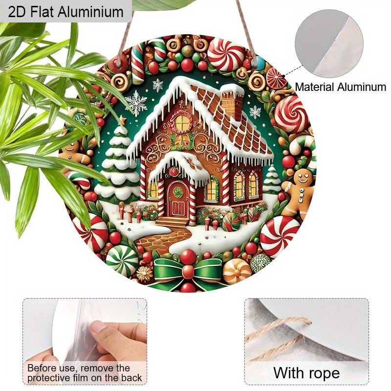 2D Flat Aluminium Christmas Sign with Candy House Pattern - Charming Figurine Ornaments - Ideal for Front Door, Wall, Porch, Window Decor - Ideal
