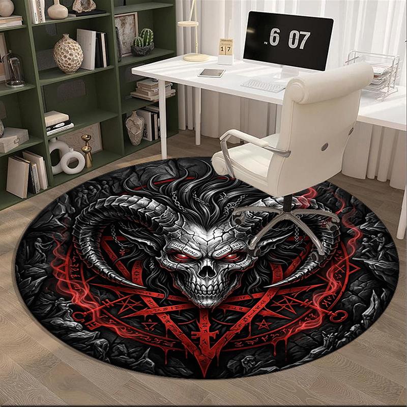 Devil's Horns And Symbols round carpet Chair cushion Round Entryway Rug, Soft Round Rugs for Living Room, Bedroom, Circle Carpet decor gifts