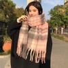 New Mohair Striped Tassel Plaid Scarf Female Korean Version Soft Waxy Thickened Warm Student Atmosphere