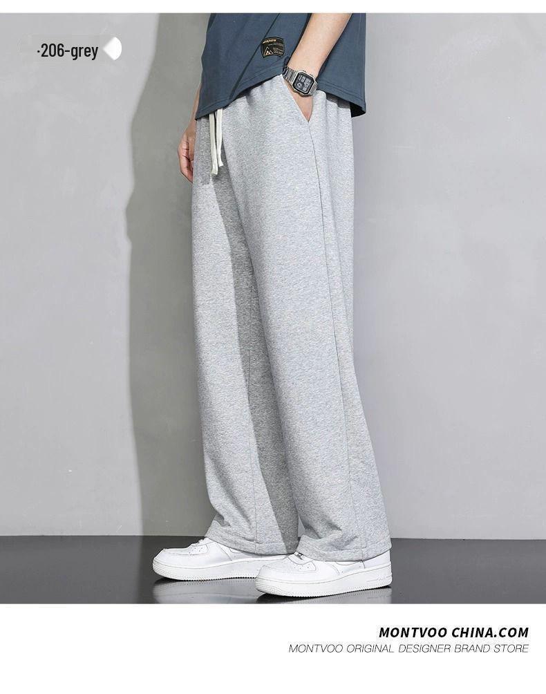Men's 2025 Gray Loose-Fit Straight-Leg Sweatpants, Wide-Leg Casual Cotton for Spring/Fall