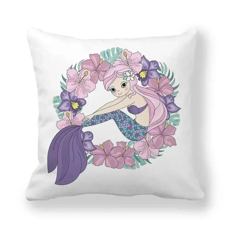 Garland Mermaid Pattern Decorative Pillow Cover Car Sofa Square Cushion Pillow Cover