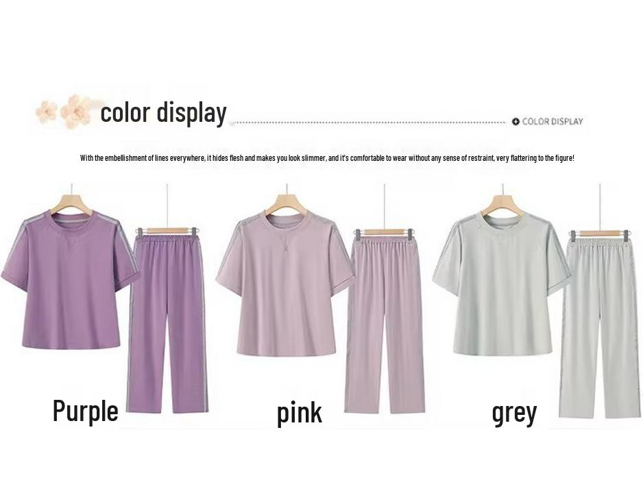 Women's Summer Round Neck Short Sleeve Sportswear Set: Two-Piece T-Shirt & Pants