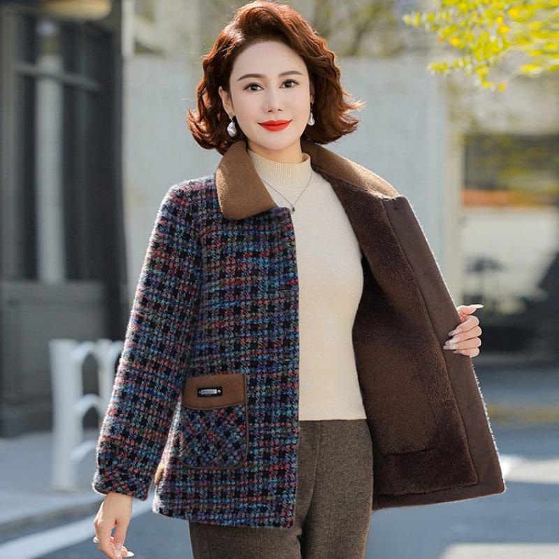 Winter velvet plaid imitation mink velvet jacket women's autumn and winter warm temperament woolen coat