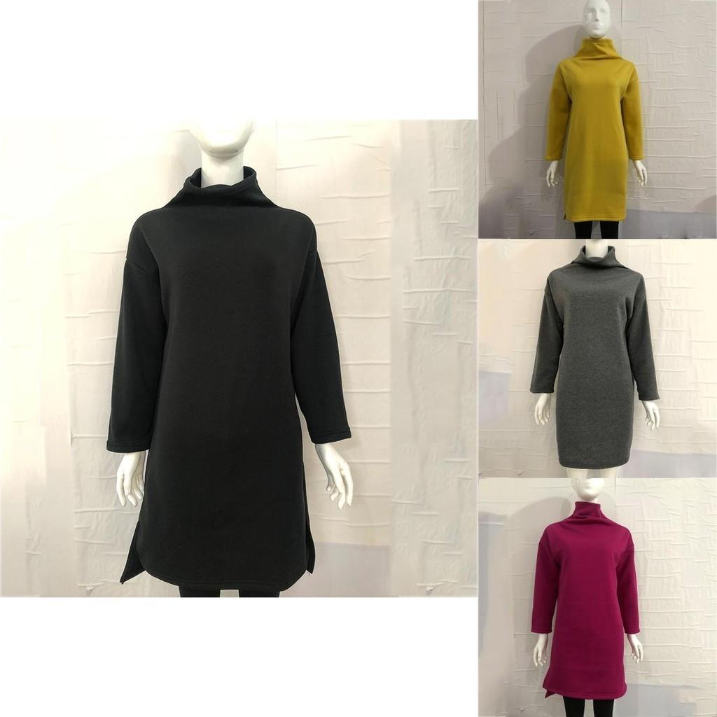 Womens Winter Long Pullover Sweatshirts Featuring Cozy High Neck Design And Split Hem