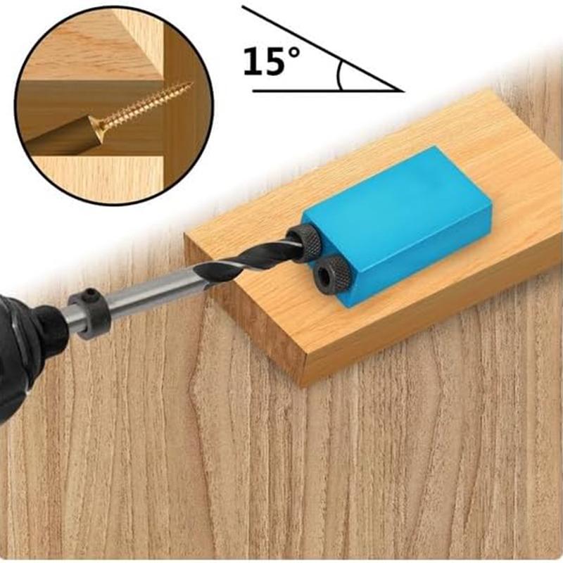 Pocket Hole Screw Jig Dowel Drill Wood Joint Tool Kit 6/8/10mm 15°Angle Adapter Drill Woodworking Tool