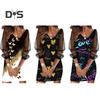 Fall Spring Women Dress Shiny Sequin See Through Mesh Patchwork A Line Crew Neck Plus Size Loose Long Sleeve Letter Print Above Knee Length Mini Dress