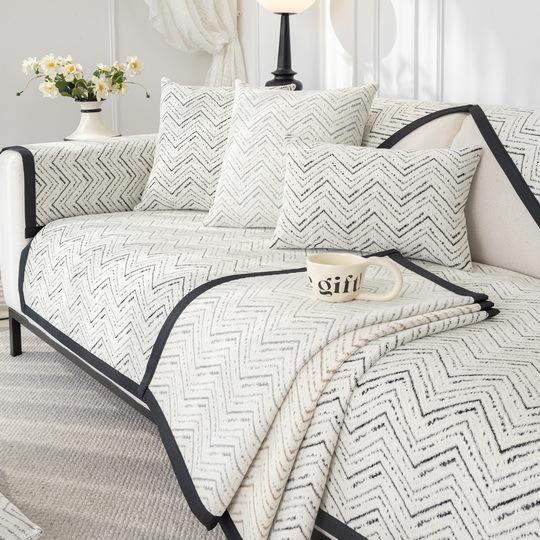 Chenille Couch Cover for Living Room Four Seasons Universal Fishbone Stripe Sofa Cushion Non-Slip Couch Backrest Sofa Cushion