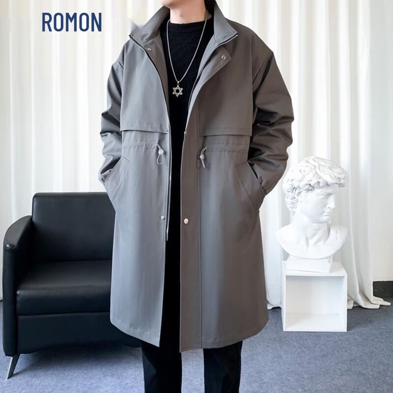 ROMON Men's Business Mid-Length Trench Coat