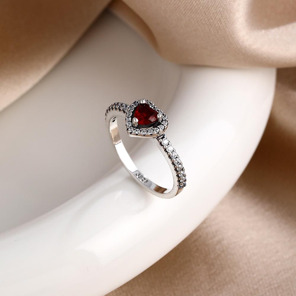 New 925 Sterling Silver Red Heart Stone Size 6 7 8 9 Love Ring Fine Rings Wedding Valentine's Day Fashion Jewelry for Women Gift